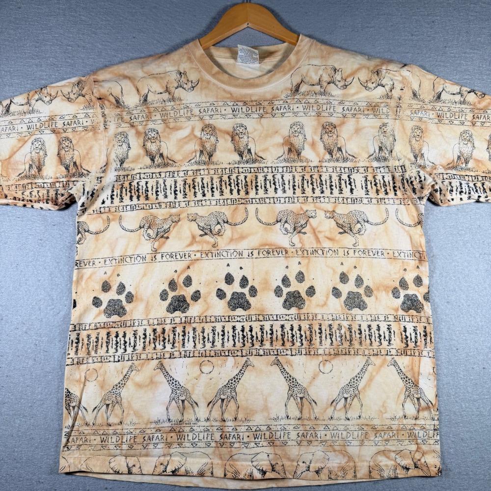 Vintage 1993 Sacramento Zoo Wildlife Safari All Over Print T-Shirt XL USA Made‎